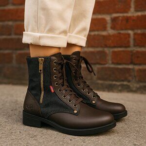 LEVI'S / Denim Faux Leather Lace up Boots / Ankle Boots / Inside-Outside Zippers